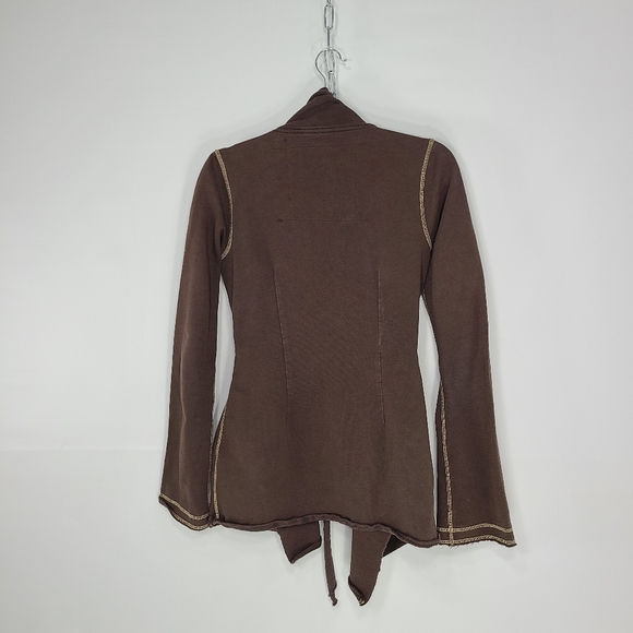 Lucky Brand Open-Front Cardigan Pockets Tie Front Brown Distressed Size X-Small - Picture 6 of 9